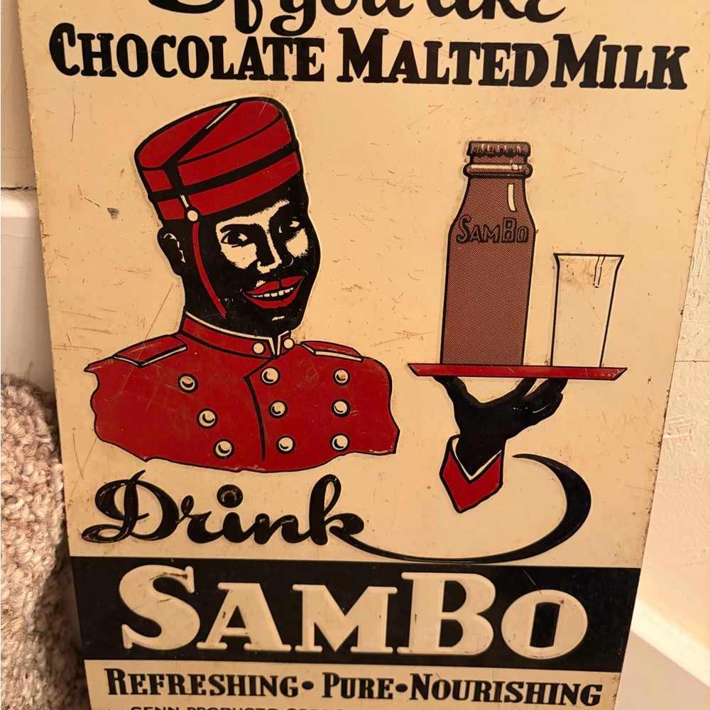 Vintage SamBo Chocolate Malted Milk Advertising Sign - Red & Black Graphics